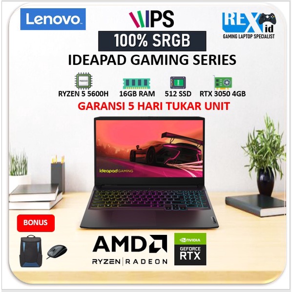 Laptop LENOVO GAMING RYZEN 5 5600H RTX 3050 100%SRGB