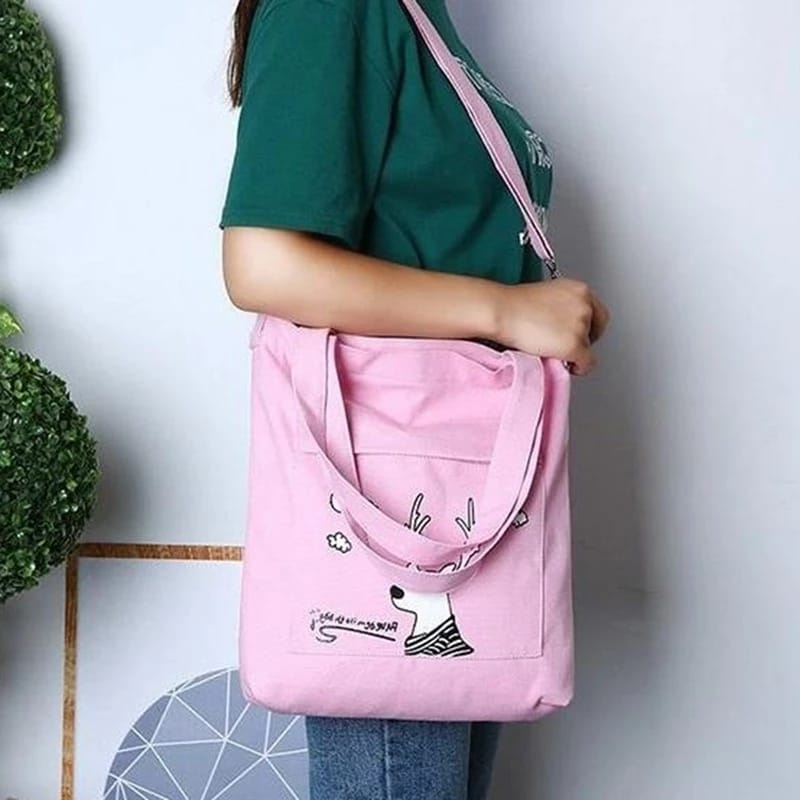 Twenty Bag - Tas Tote Bag Wanita Resleting Terbaru 2022 Aesthetic Kekinian Motif Carakter DEER SNOW Korea Style Multifungsi