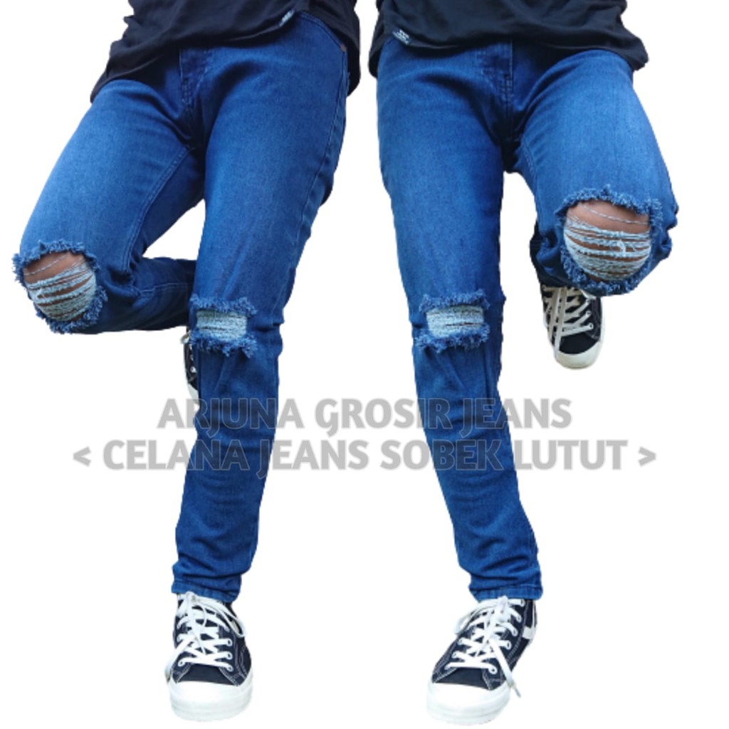 Celana Sobek Lutut Jeans Pensil // Celana Jeans Sobek Lutut Pria