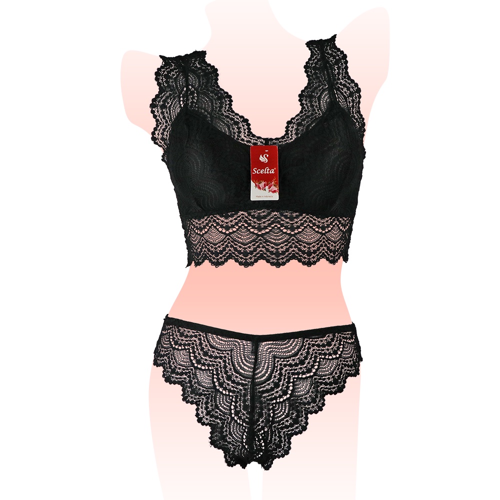 BRA - Sexy Bra Set Celana Dalam Wanita Transparan Bralette Tanpa Kawat Renda Setelan BH SC 1791 SET