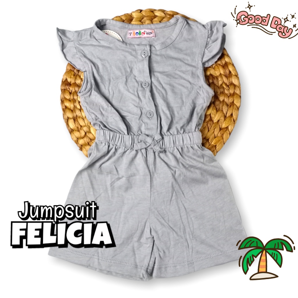 FELICIA 0-2,5 THN JUMPSUIT ANAK BAYI PEREMPUAN Jamsuit Jumsuit Pendek Kaos Pakaian Baju Anak Bayi Balita Bobo Kids-1F GrayBasic