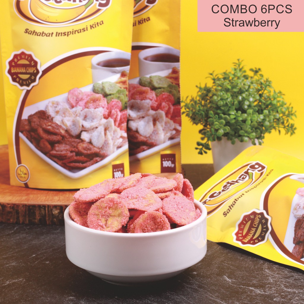 

Combo 6pcs Mr Gedhang Strawberry - Keripik Pisang 100gr Cemilan [kemasan praktis ] BEST SELLER