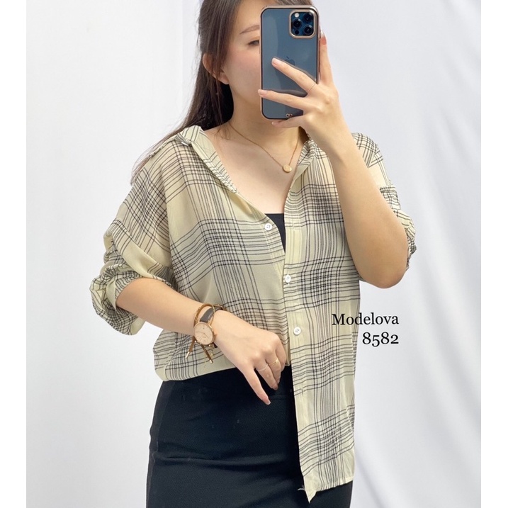 MDLV~ BM 8582 CUBE SHIRT (TANPA INER) // KEMEJA IMPORT // FASHION IMPORT WANITA