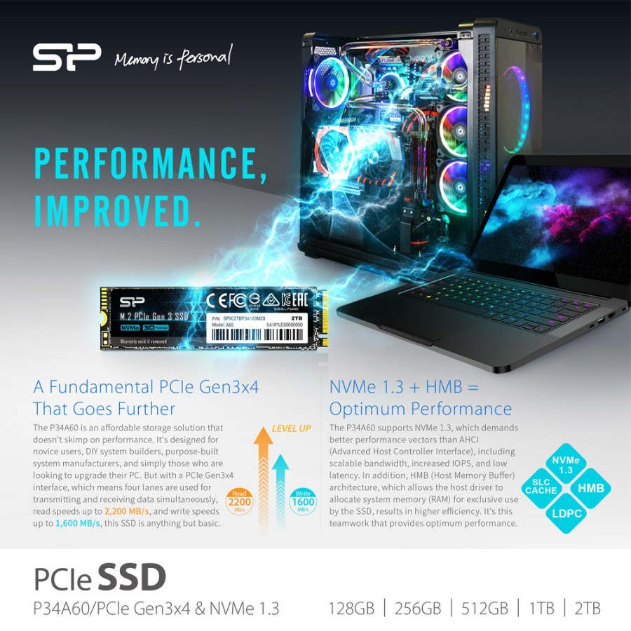 Silicon Power A60 512GB SSD M.2 2280 PCIe Gen3x4 NVMe1.3 - SSD 512GB
