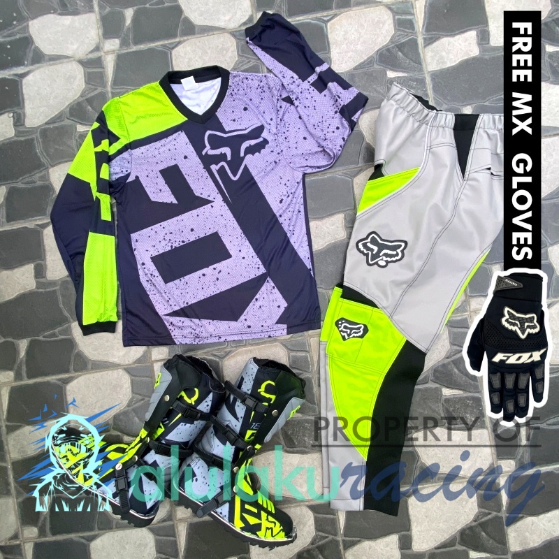 Jersey, Celana, Sarung Tangan &amp; Sepatu Fullprint with Protectors Fullset MX Trail Motocross - Paket Bundling FOCTFF031401-F41