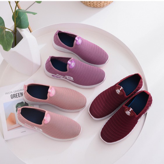 sepatu sneakers wanita rajut import tanpa tali snk 104