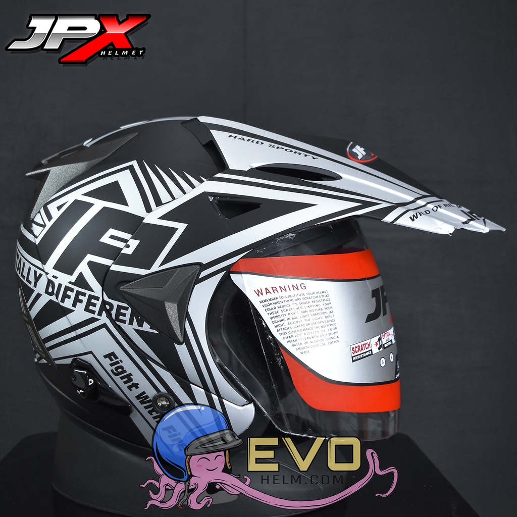 HELM JPX SUPERMOTO WILD RIDER - BLACK DOFF/SILVER ORIGINAL HELM JPX SEMICROSS MOTIF JPX HALFFACE