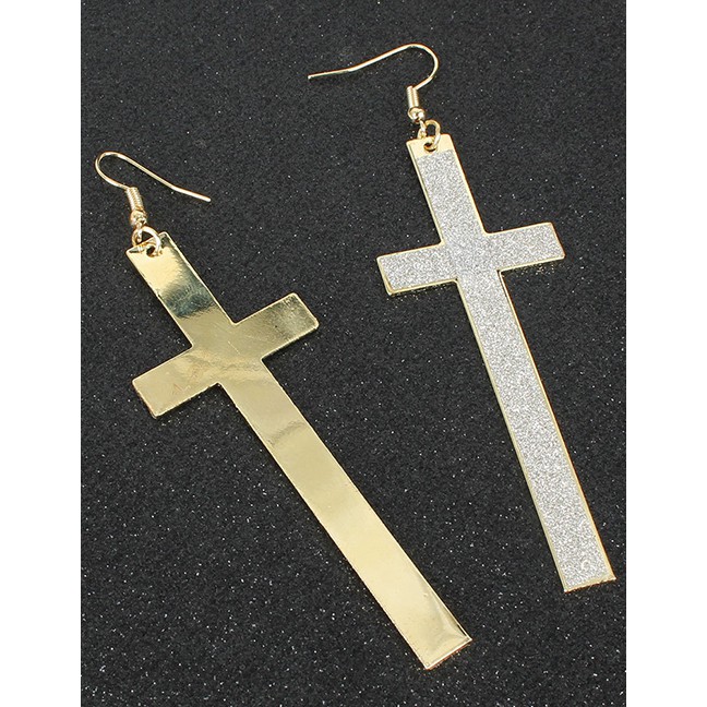 LRC Anting Gantung Fashion Golden Geometric Cross Frosted Alloy Earrings K44350