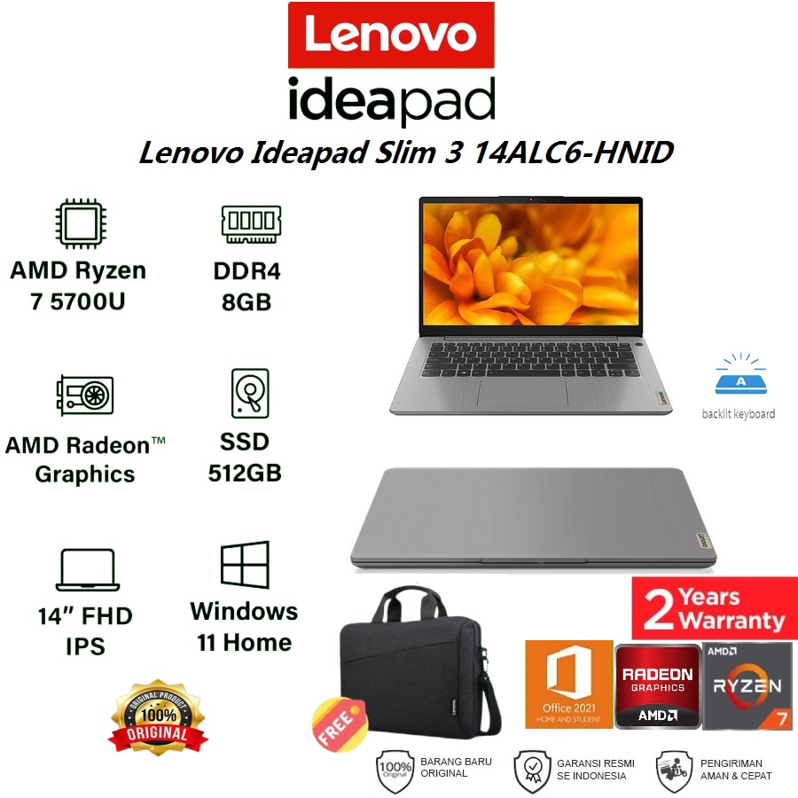 LENOVO IDEAPAD 3 14ALC6 HNID AMD Ryzen 7-5700U 8GB 512GB SSD FHD IPS WIN11 OHS