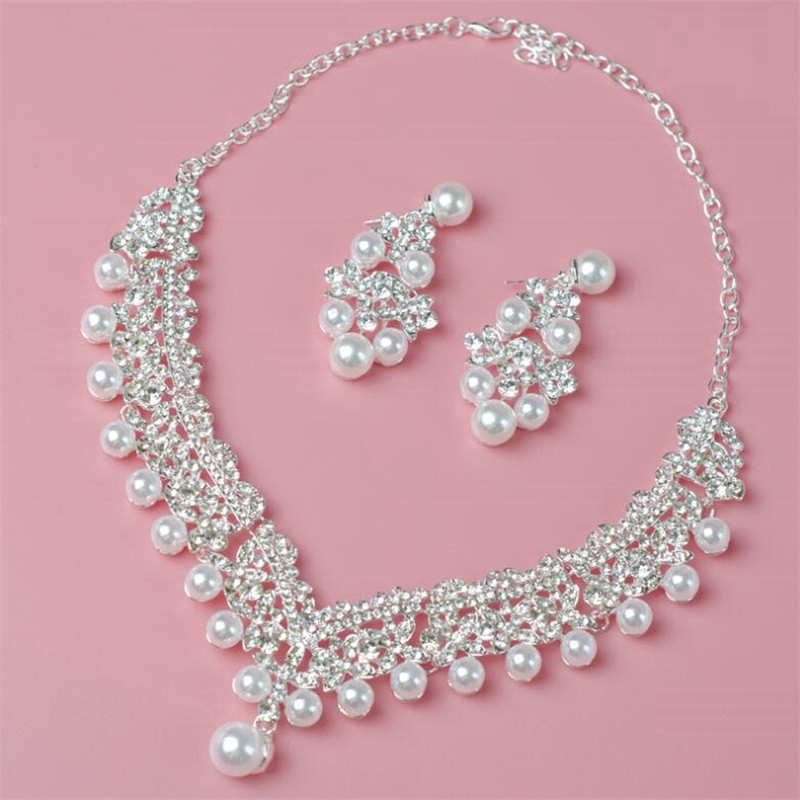 Pearl Wedding Bridal Jewelry Sets For Pageant Prom Bijoux Necklace Earring