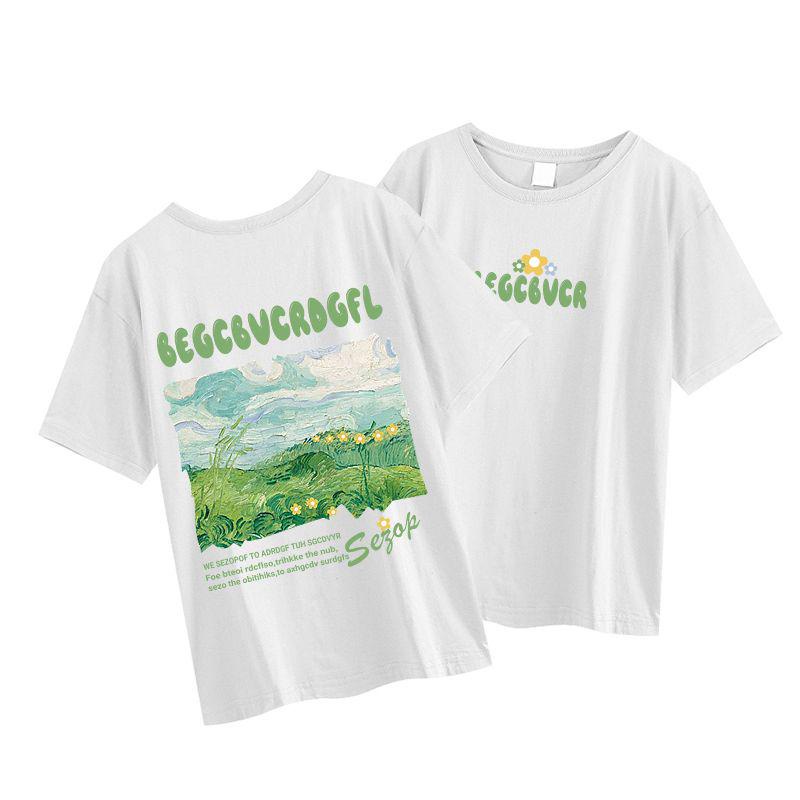 kaos wanita atasan Korean Style oversize kaos hitam Printed t shirt lengan pendek retro loose tee