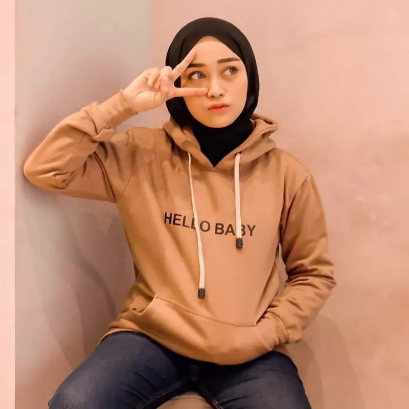 Sweater Wanita Pria Hoodie / Sweeter Cewek Cowok Oversize - HELLO BABY