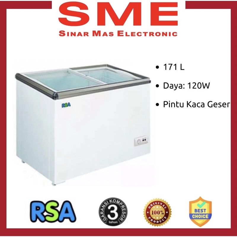 Chest Freezer Box Frozen Food Daging 100 / 200/ 300 L RSA PINTU KACA