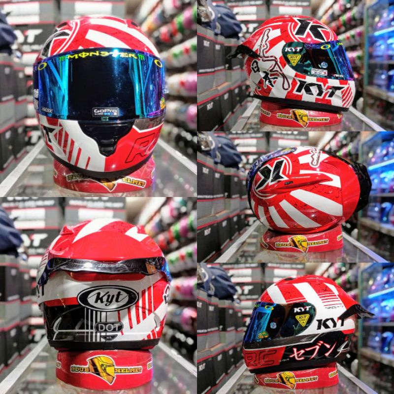 Helm full face KYT RC Seven Paket Ganteng Motif Visor Iridium Silver Stiker Set  Spoiler RC7-PAKET GANTENG NO-9