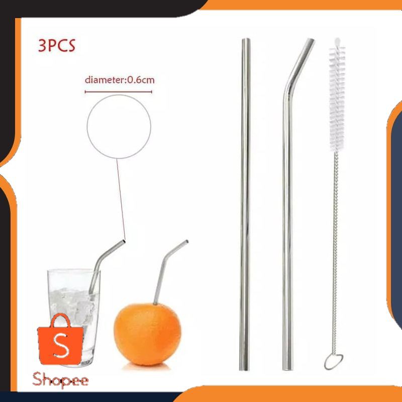 

3 Pcs Stainless Steel Straw Sedotan Stainless Go Green WW 108