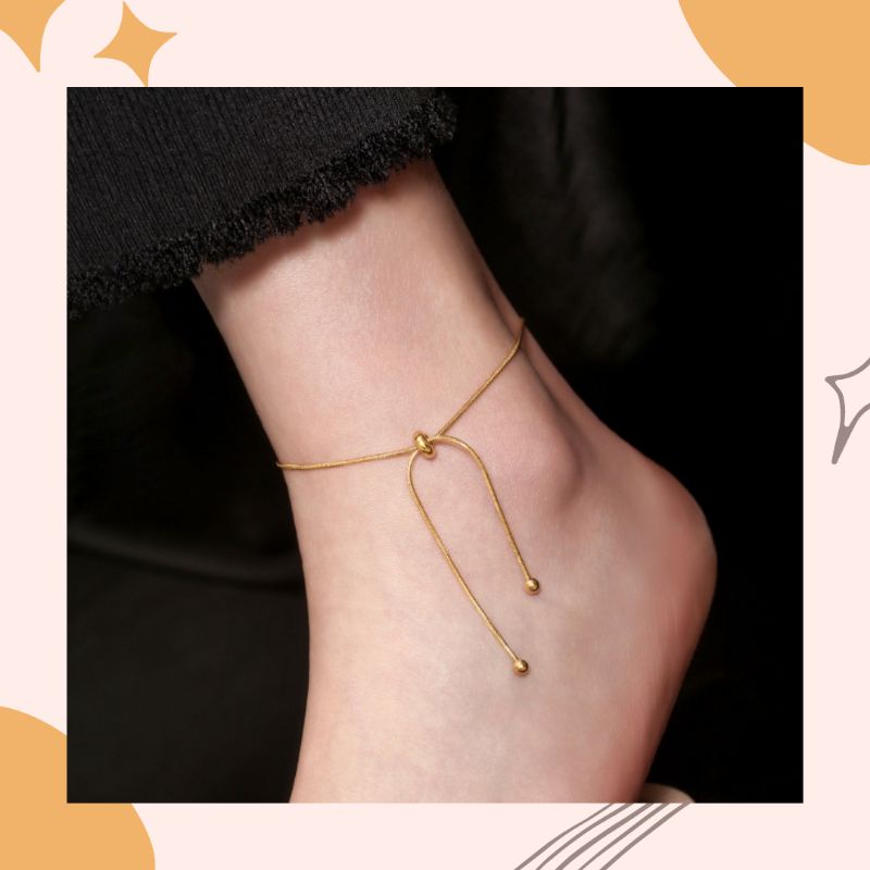 Gelang Kaki Serut Rosegold Silver Simple Polos Perhiasan Titanium Anti Karat Korea Import Premium La