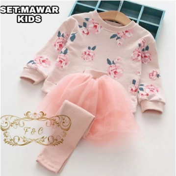 ( @-4 Tahun) Setelan Anak Anak Perempuan Tanggung Set Anank Mawar Top KID | Baju Setelan Anak Peremp