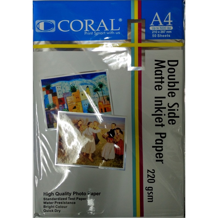 

Senikertas- Coral Double Side Matte Inkjet Paper 220 Gsm -Kertas-Seni.