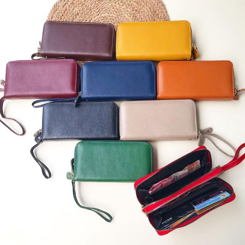Dompet Wanita Pouch Kulit Sapi Asli Leather Original Series Papirut Sleting 2 Sukaregang Garut