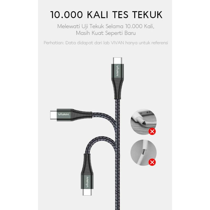 Kabel Data Vivan KPD100S PD 65W Kabel Data Type C to Type C ORIGINAL