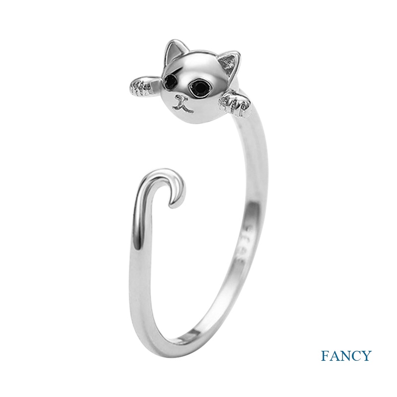 Cincin Sterling Silver 925 Model Terbuka Desain Hewan Kucing