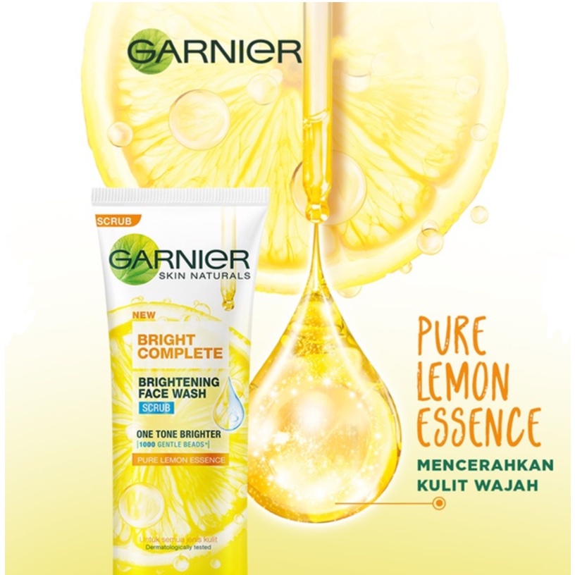 GARNIER SKIN NATURALS BRIGHT COMPLETE BRIGHTENING SCRUB FACE WASH 100 ML / 50 ML