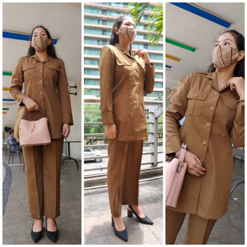 seragam pemda wanita kheki tua princessfa/ blezer princessfa coklat tua/ seragam pns wanita kheki tu
