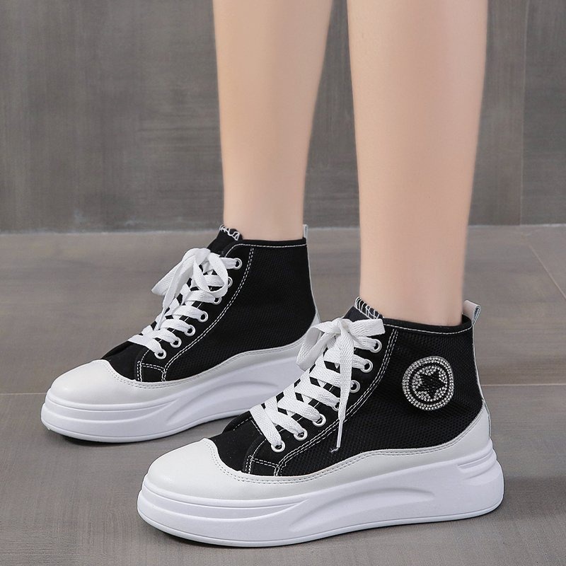 Sepatu Sneaker Tinggi Putih Import Kekinian Sepatu Wanita Hitam Import Korea SP-195