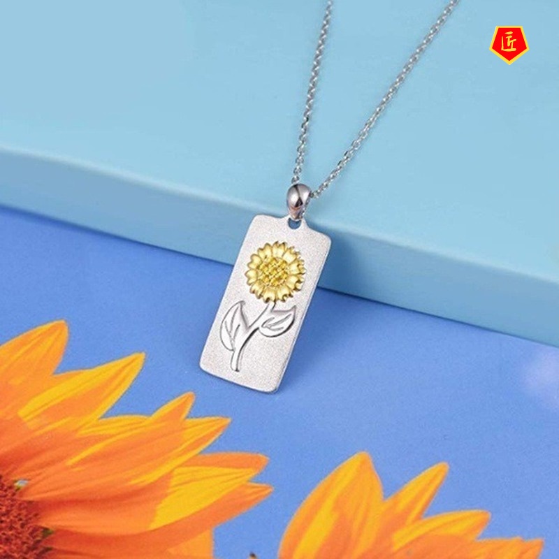 [Ready Stock]Sunflower Two-Tone Pendant Necklace European And American Simple All-Match