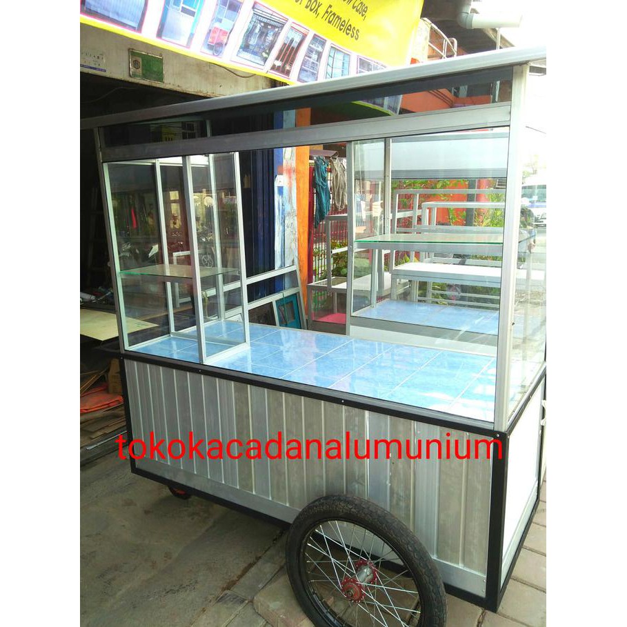 Gerobak alumunium kaca roda motor