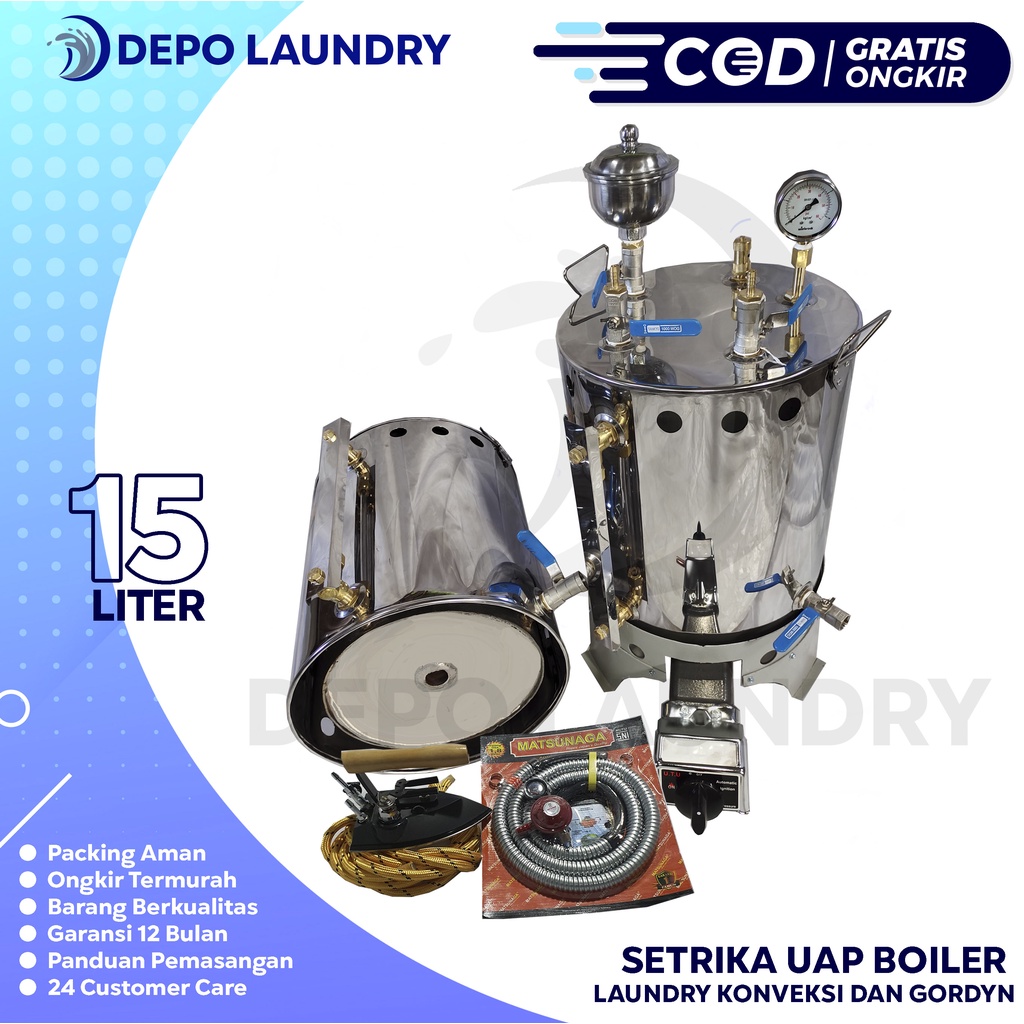 GRATIS ONGKIR Setrika Uap gas laundry 15 liter 1 Setrika Stainlees lengkap