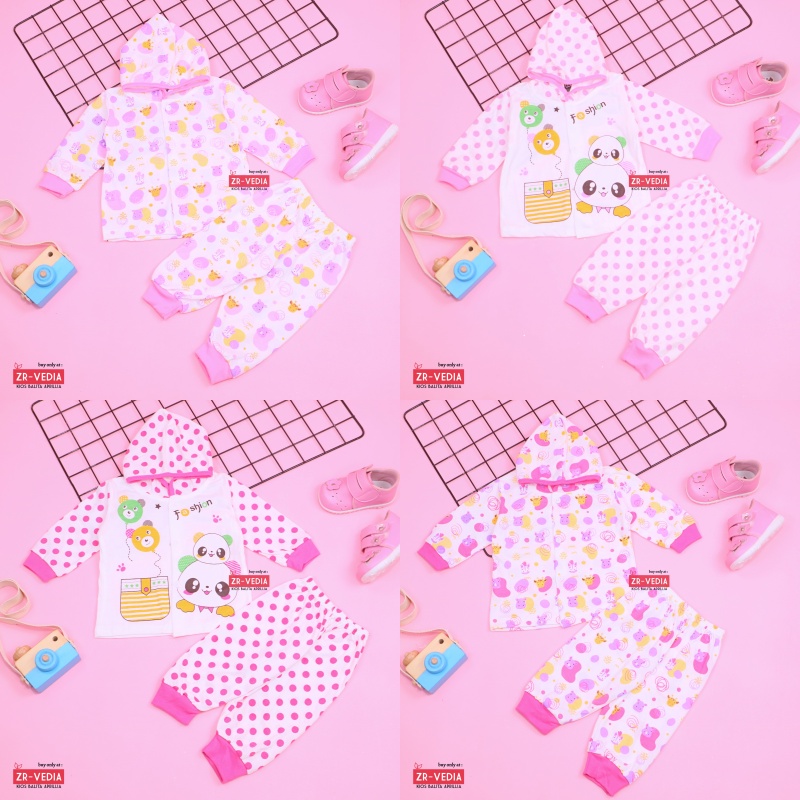 Piyama Abila Baby 3-12 bulan / Setelan Bayi Perempuan Baju Tidur Lengan Panjang Karakter Lucu Adem