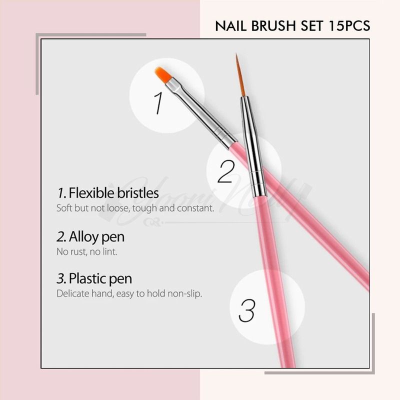 Nail art brush 15pcs kuas nail art dotting striping liner brush