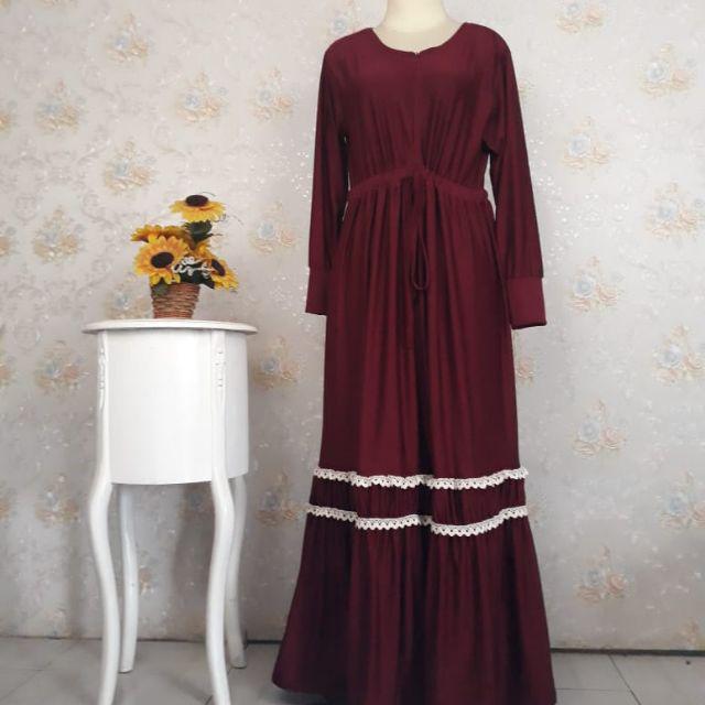 Gamis dress muslim terbaru SYAFIRA-Merah hati(maron)