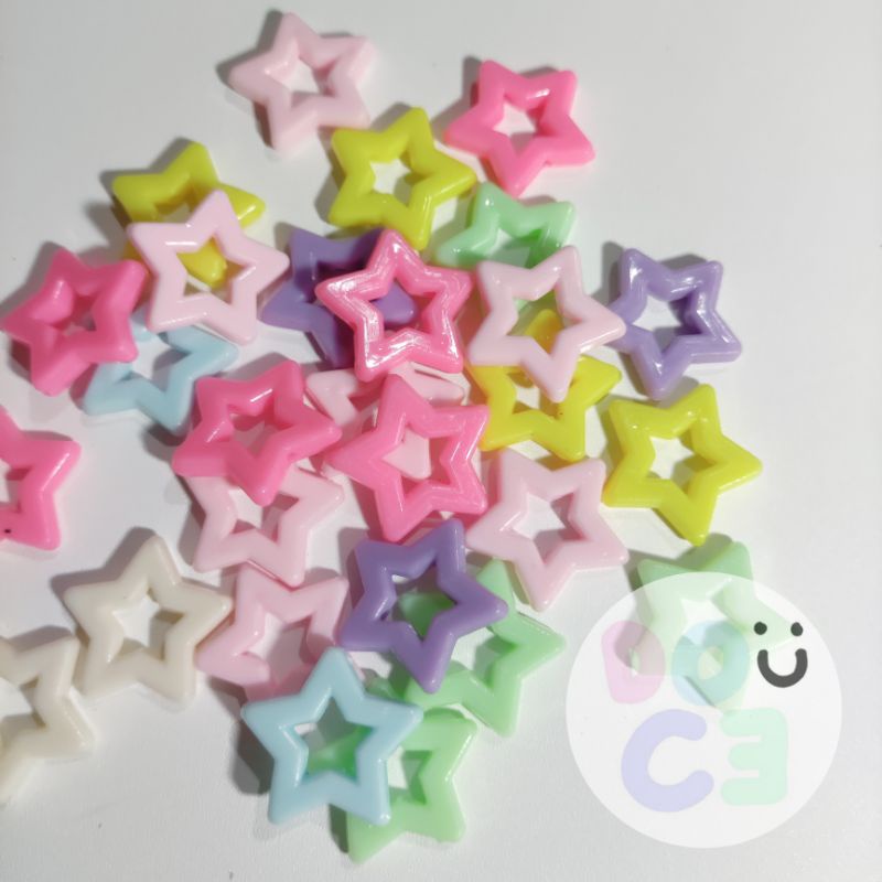 

30gr DIY Cute Colorful Hollow Pastel Star Manik Bintang Pandora Lubang Besar Soft