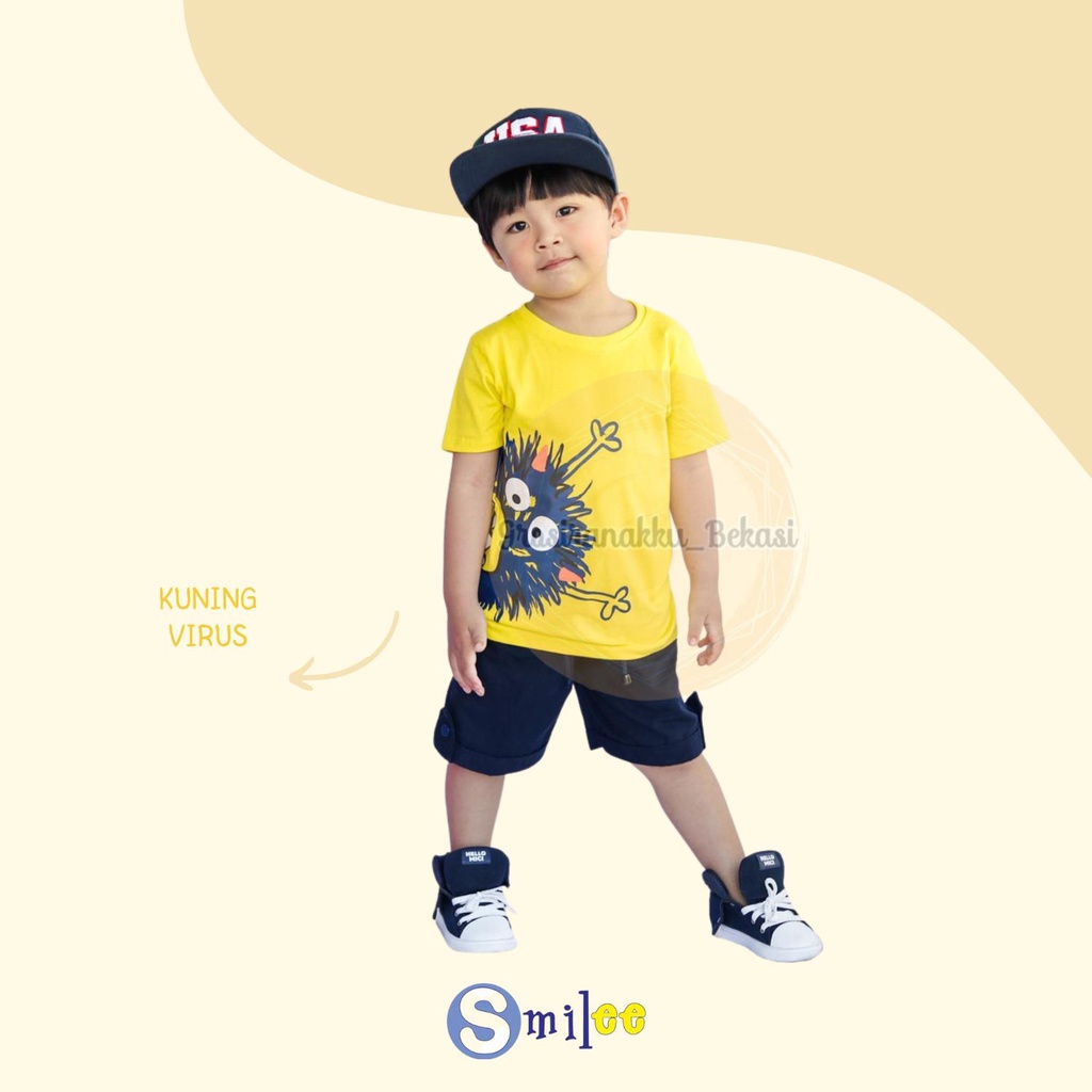 Setelan Anak Cowok Kuning Virus Size 1, 2, 3 Tahun Murah