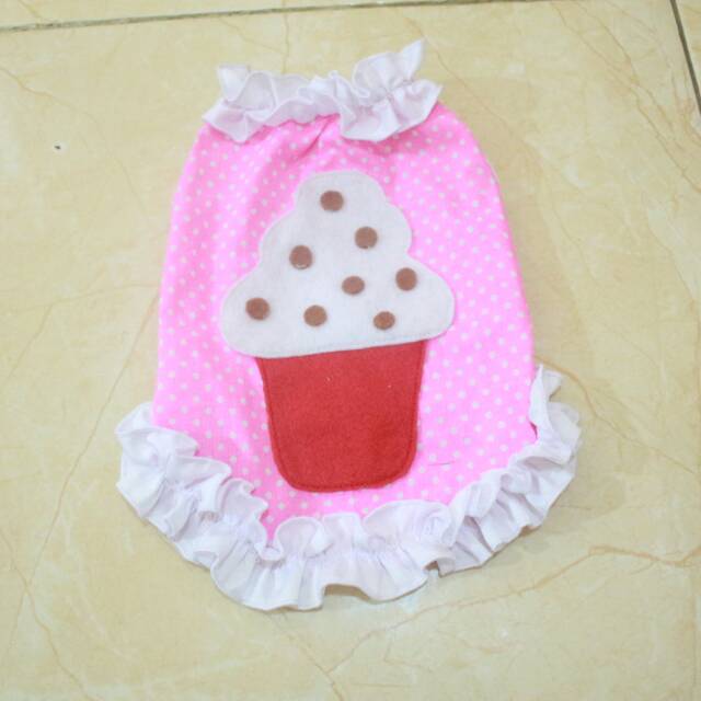 Baju cupcake polkadot baby pink lucu untuk kucing dan anjing size S M L XL