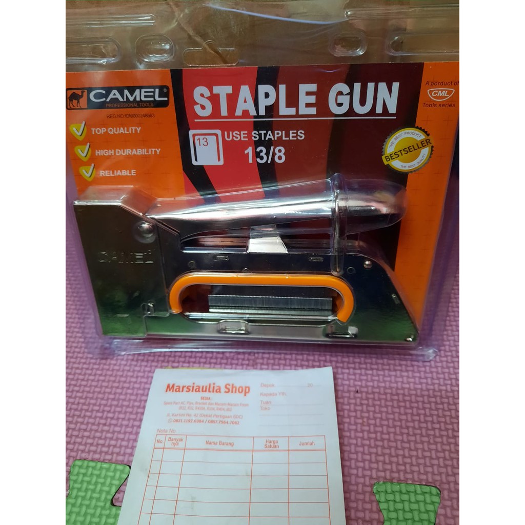 

STAPLES TEMBAK CAMEL / STAPLE GUN CAMEL TEMBAKAN STAPLES TEMBAK + ISI benz 8mm 5000pcs