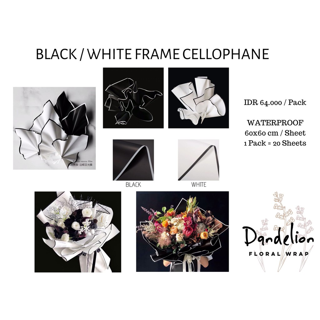

FLOWER WRAPPING BLACK WHITE FRAME CELLOPHANE WATERPROOF KERTAS BUKET BUNGA (ECER)/ FLOWER WRAP