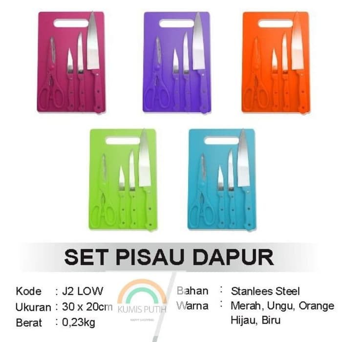 Set Pisau Dapur plus Talenan 5 in 1 set pisau dan talenan  Biru
