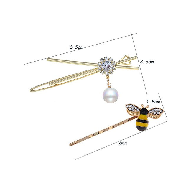 LRC Jepit Rambut Fashion Pearl Little Bee Hairpin Combination F57412