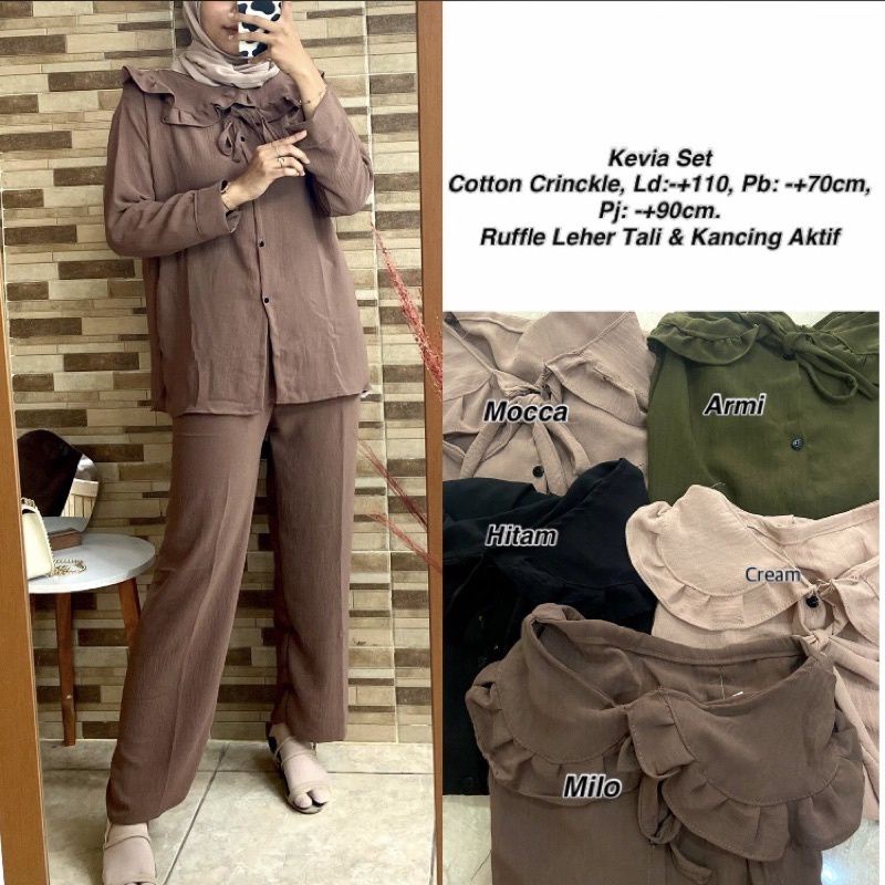 KEVIA ONE SET CRINKLE PREMIUM RENDA TALI NEW / KEVIA SETELAN POLOS RENDA LEHAR / KEVIA SET NEW