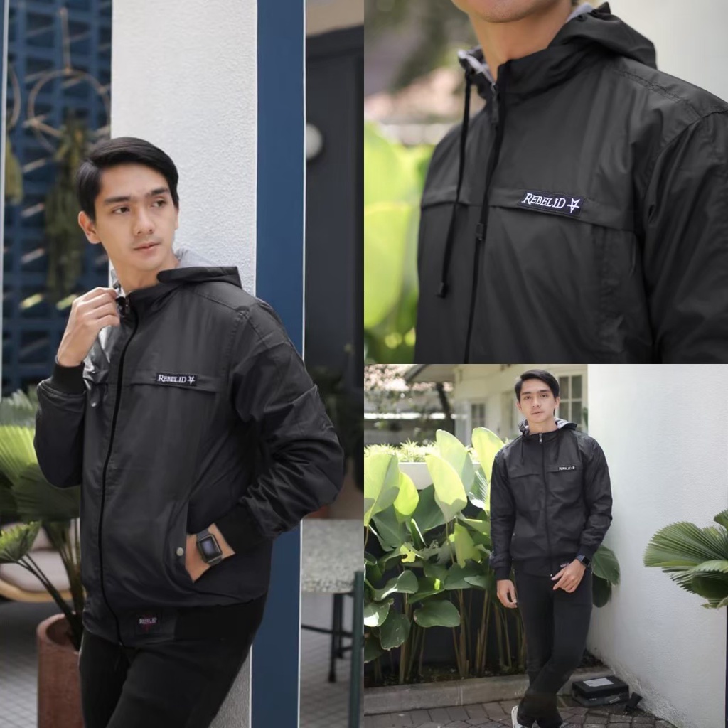 JAKET TASLAN PRIA WATERPROOF HOODIE BISA DI LEPAS REBEL ID ORIGINAL - JAKET WINDBREAKER - JAKET MOTO