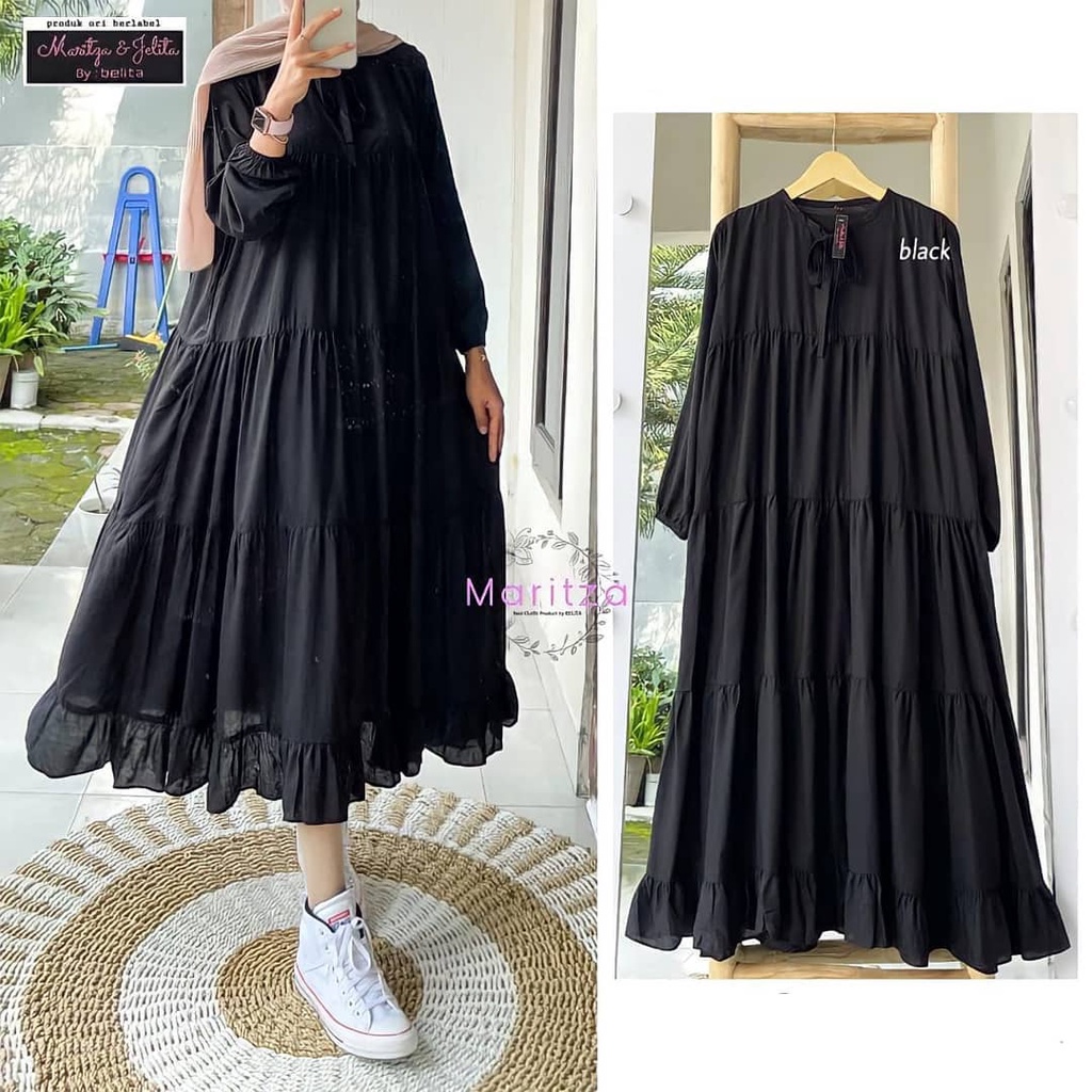 midi dress rachel - midi dress rayon - dress hitam polos - pakaian wanita - bisa cod