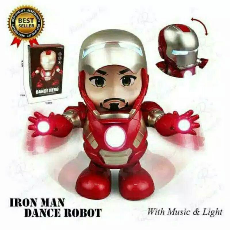 Dance Hero Iron Man Mainan Robot Superhero Avengers Menari Ada Lampu &amp; Musik