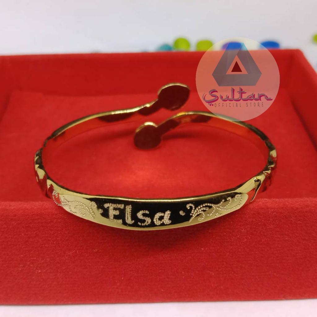 GELANG ANAK UKIR NAMA LOGAM KUNINGAN LAPIS EMAS MOTIF BINTANG