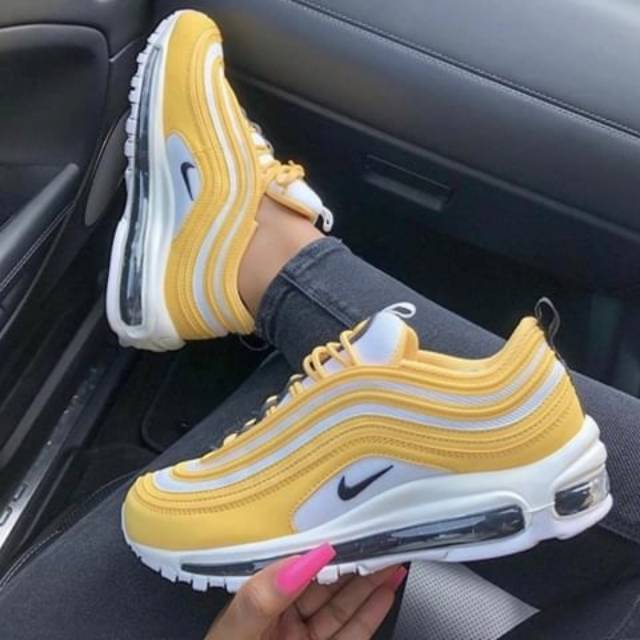 SEPATU WANITA TERBARU - NIKE AIRMAX 97 YELLOW WHITE BLACK