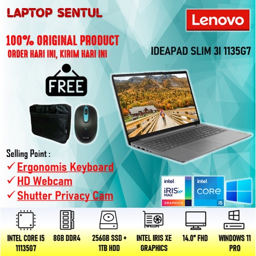 promo laptop murah lenovo ideapad slim 3i 14 intel core i5 1135g7 ram 8gb ssd 256gb   hdd 1tb grafis