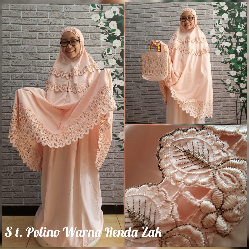 Mukena Dewasa Setelan Polino Warna Renda Zak -Rukuh Mahar Kado Hantaran Parcel Seserahan Zaidan Mall