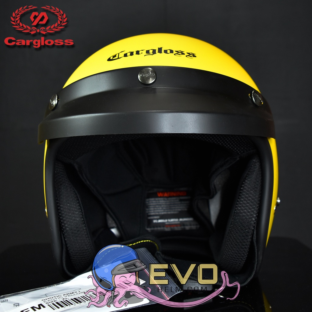 HELM CARGLOSS ORIGINAL CFM RETRO ARMY HALF FACE - YELLOW DOFF + KACA DATAR